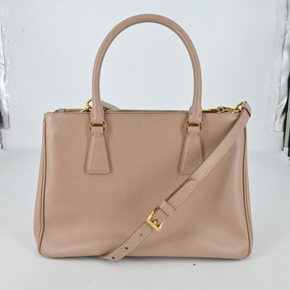 Prada Galleria Double Zip Nude Leather Logo Satchel Bag - Picture 2 of 16